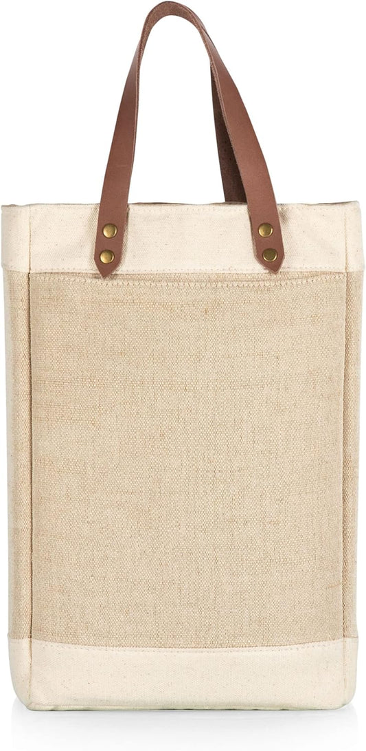 PICNIC TIME 2-Bottle Pinot Jute Insulated Wine Tote and Gift Bag, Beige