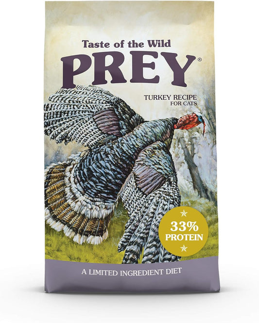 Taste of the Wild Prey Real Meat High Protein Turkey Limited Ingredient Dry Cat Food Grain-Free Recipe Made with Real Cage-Free Turkey, and Includes Probiotics for All Life Stages 6lb