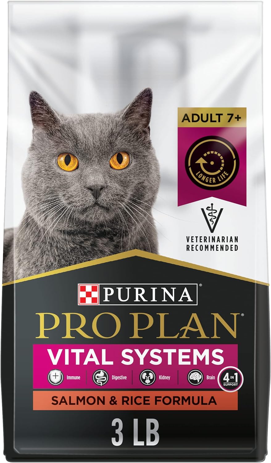 Purina Pro Plan Vital Systems Salmon and Rice Formula Senior Cat Food Dry 4-in-1 Formula - 3 lb. Bag