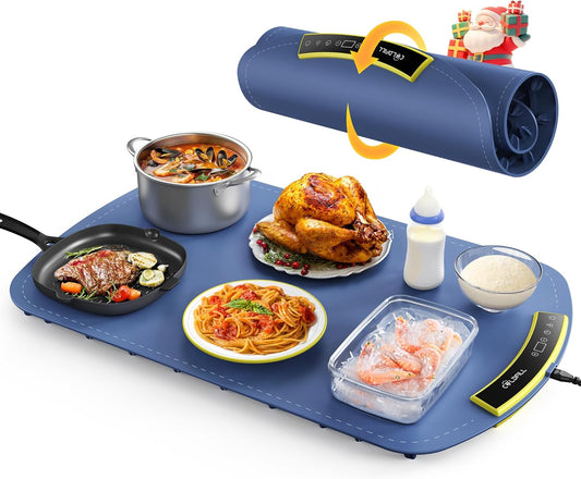 COLDFILL Food Warming Mat - Rapid Electric Warming Tray with 8 Temp Setting, Fast Full-Surface Heat in 5s, 4 Hours Auto-Off, Easy to Clean, Foldable Sillicon, for Buffet, for Party, for Thawing