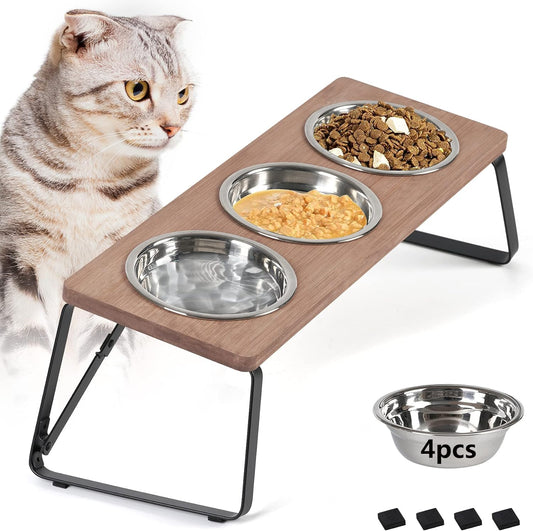 handrong Foldable Cat Bowl Raised Cat Bowl Cat Food and Water Bowl Set Elevated Cat Dog Bowl Stand 3 Bowls Cat Dog Feeder Pet Bowl for Cat and Small Dog