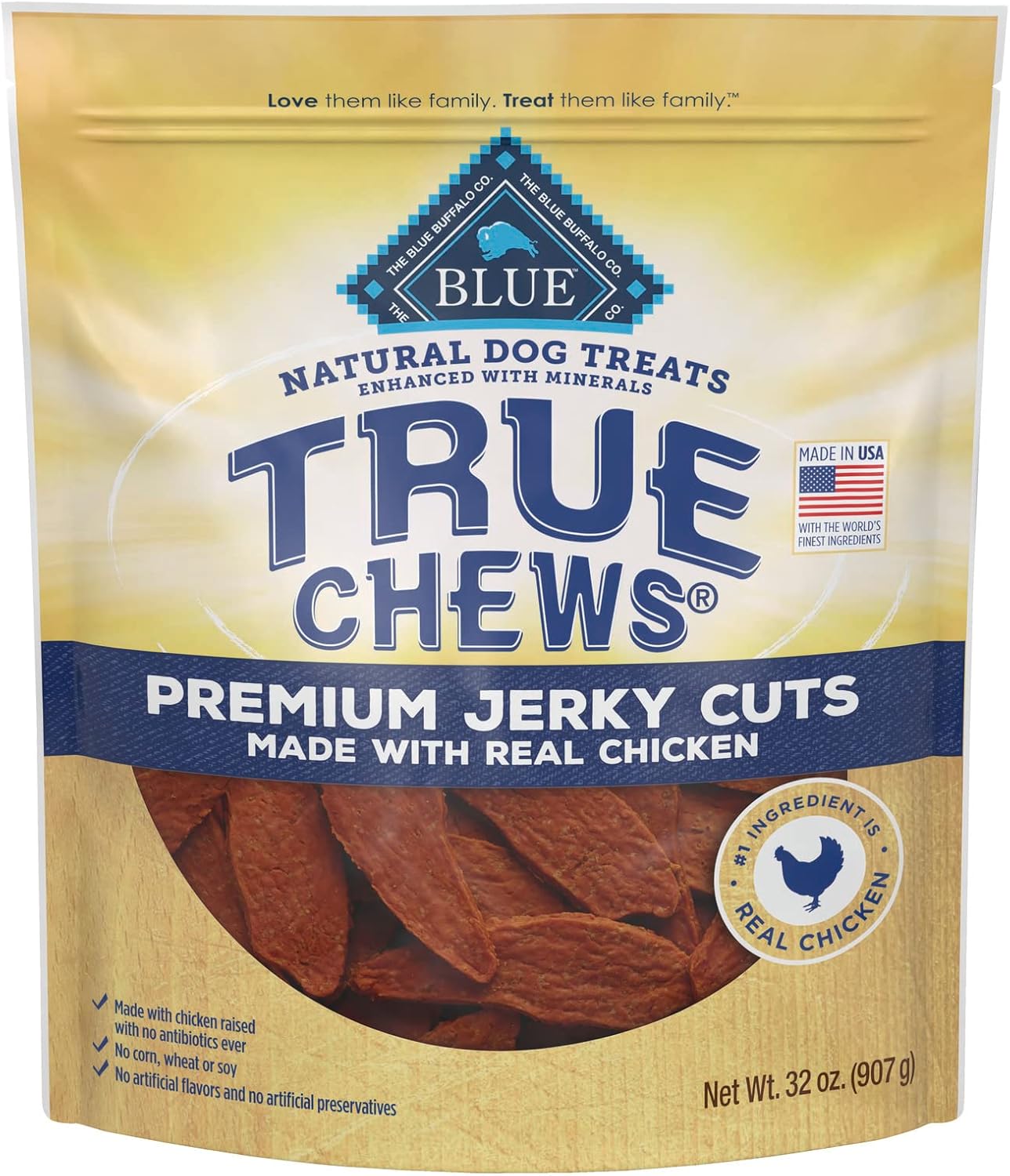 Blue Buffalo True Chews Premium Jerky Cuts Dog Treats, Made in the USA with Natural Ingredients, Chicken, 32-oz Bag