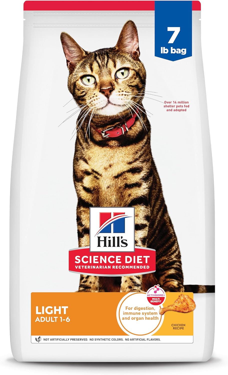 Hill's Science Diet Light, Adult 1-6, Weight Management Support, Dry Cat Food, Chicken Recipe, 7 lb Bag