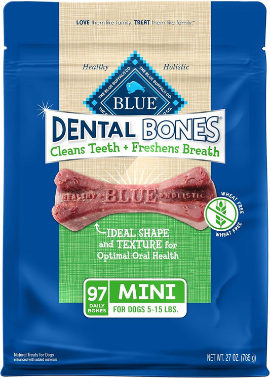 Blue Buffalo Dental Bones Mini Natural Dental Chew Dog Treats Bag Value Pack