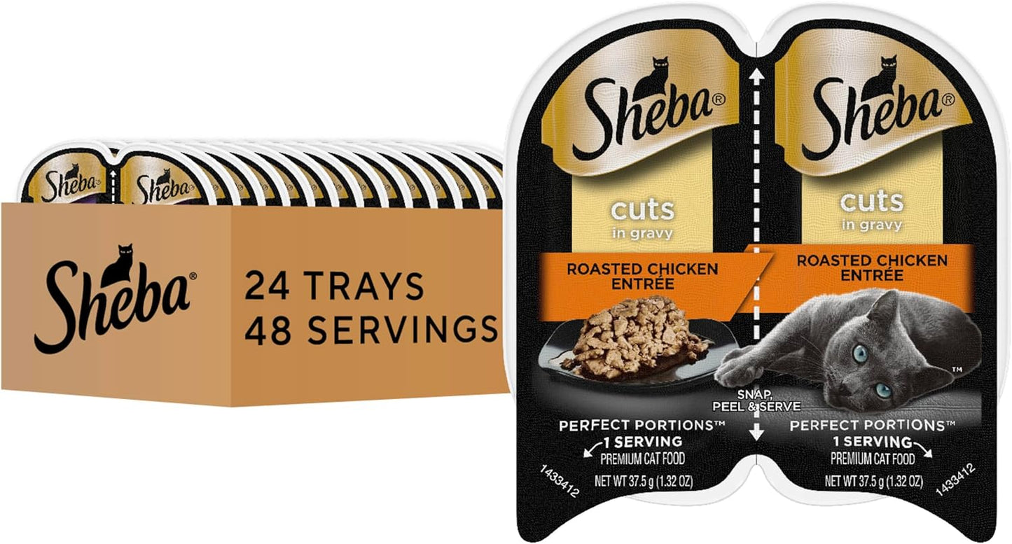 Sheba Perfect Portions Wet Cat Food Cuts in Gravy With Roasted Chicken Entree, 2.6 oz., Twin-Pack Trays (24 Count, 48 Servings)