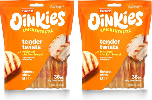 Hartz Oinkies Tender Twists with Real Chicken Breast Rawhide-Free Dog Treats, Highly Digestible Dog Chews, 72 Count