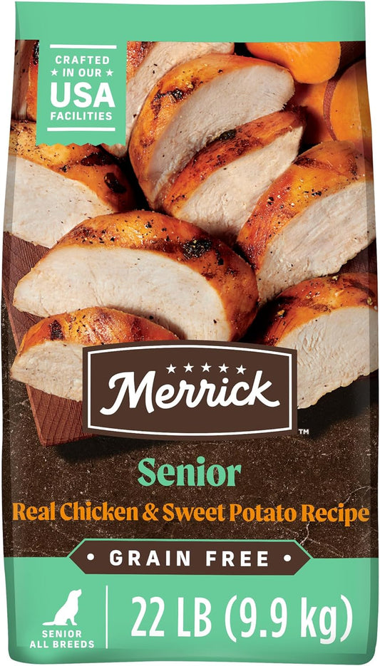 Merrick Premium Grain Free Dry Senior Dog Food, Wholesome and Natural Kibble, Real Chicken and Sweet Potato - 22.0 lb. Bag