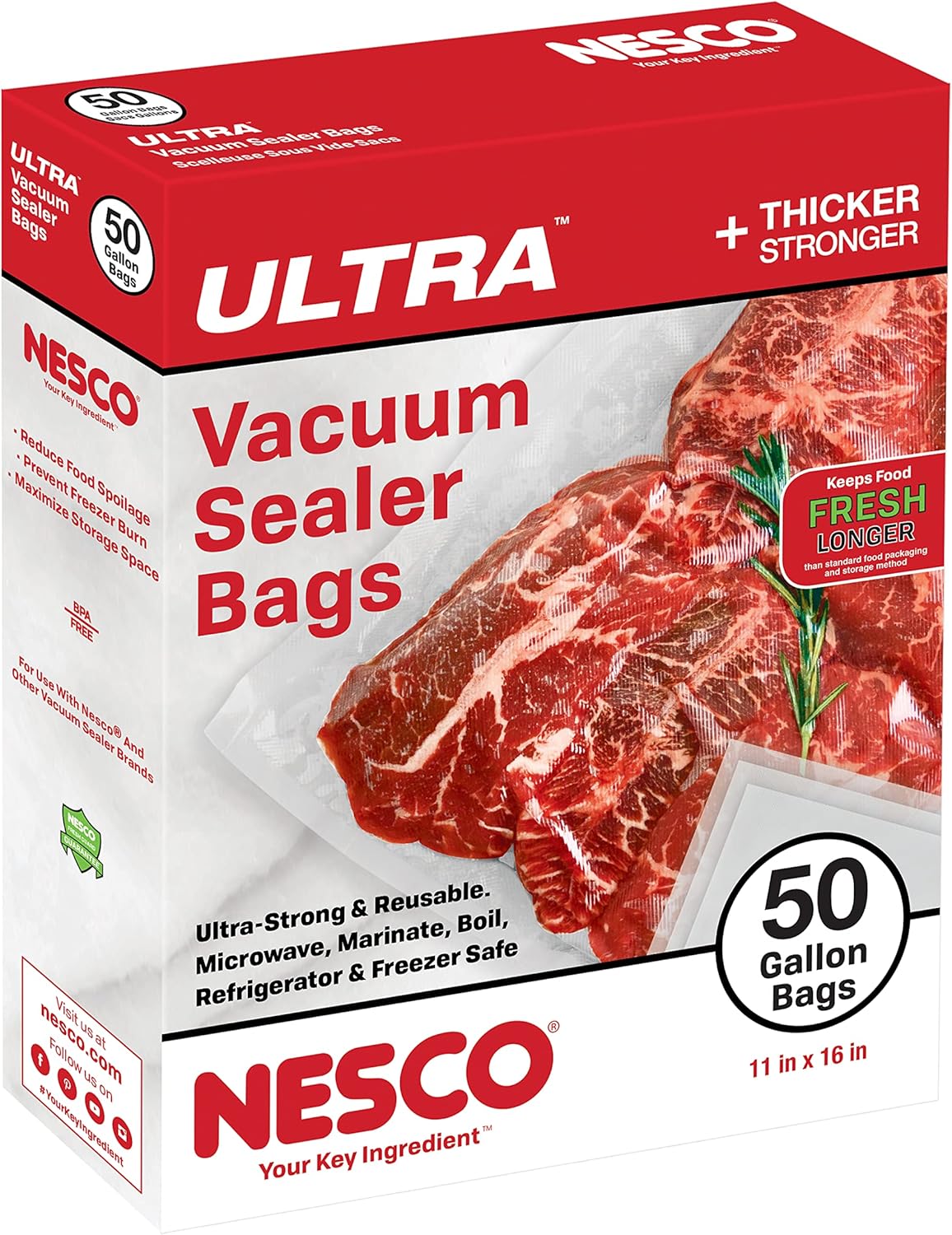 Nesco Heavy Duty Vaccum Sealer Bags- Gallon 50 Count