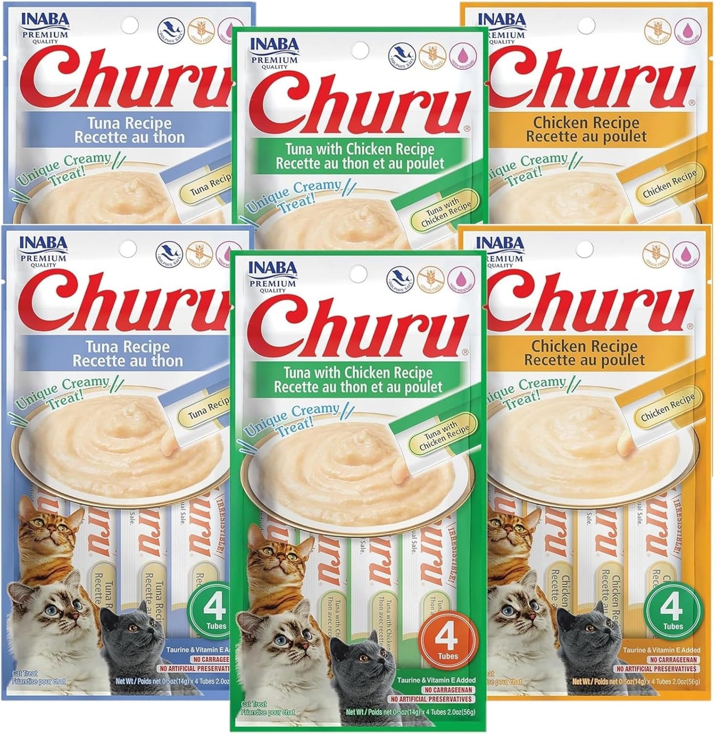 INABA Churu Lickable Creamy Purée Cat Treats 3 Flavor Variety Pack of 24 Tubes