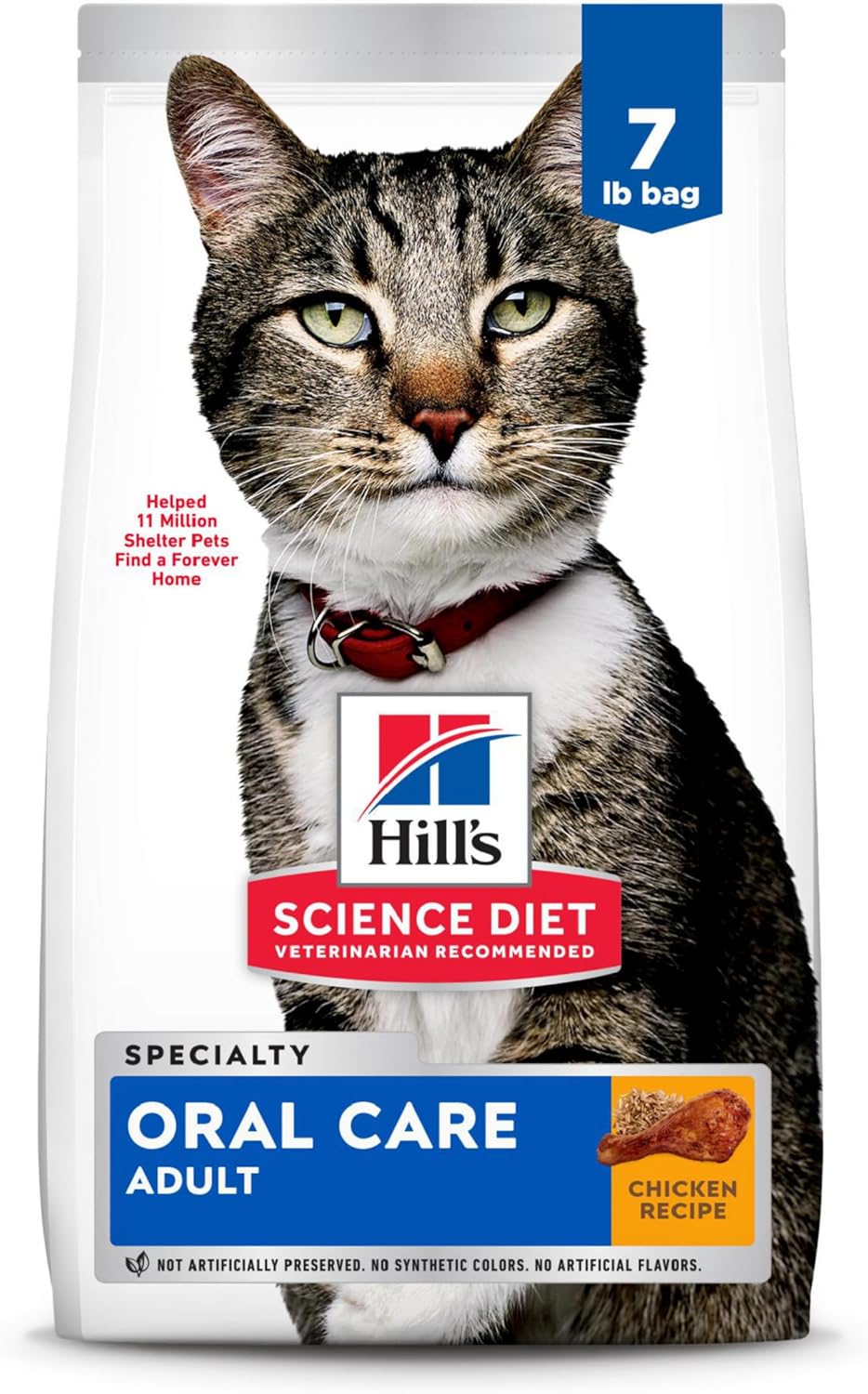 Hill's Science Diet Oral Care, Adult 1-6, Plaque & Tartar Buildup Support, Dry Cat Food, Chicken Recipe, 7 lb Bag