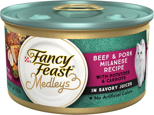 Purina Fancy Feast Medleys Beef & Pork Milanese with Carrots & Potatoes in Savory Juices - (Pack of 24) 3 oz. Cans