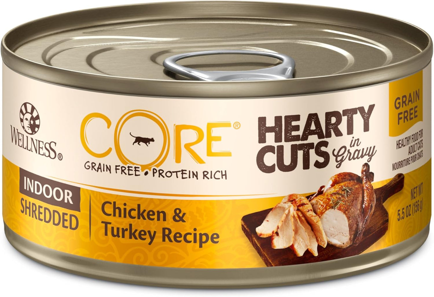 Wellness CORE Hearty Cuts Natural Grain Free Wet Canned Cat Food, Chicken & Turkey, 5.5-Ounce Can (Pack of 24)