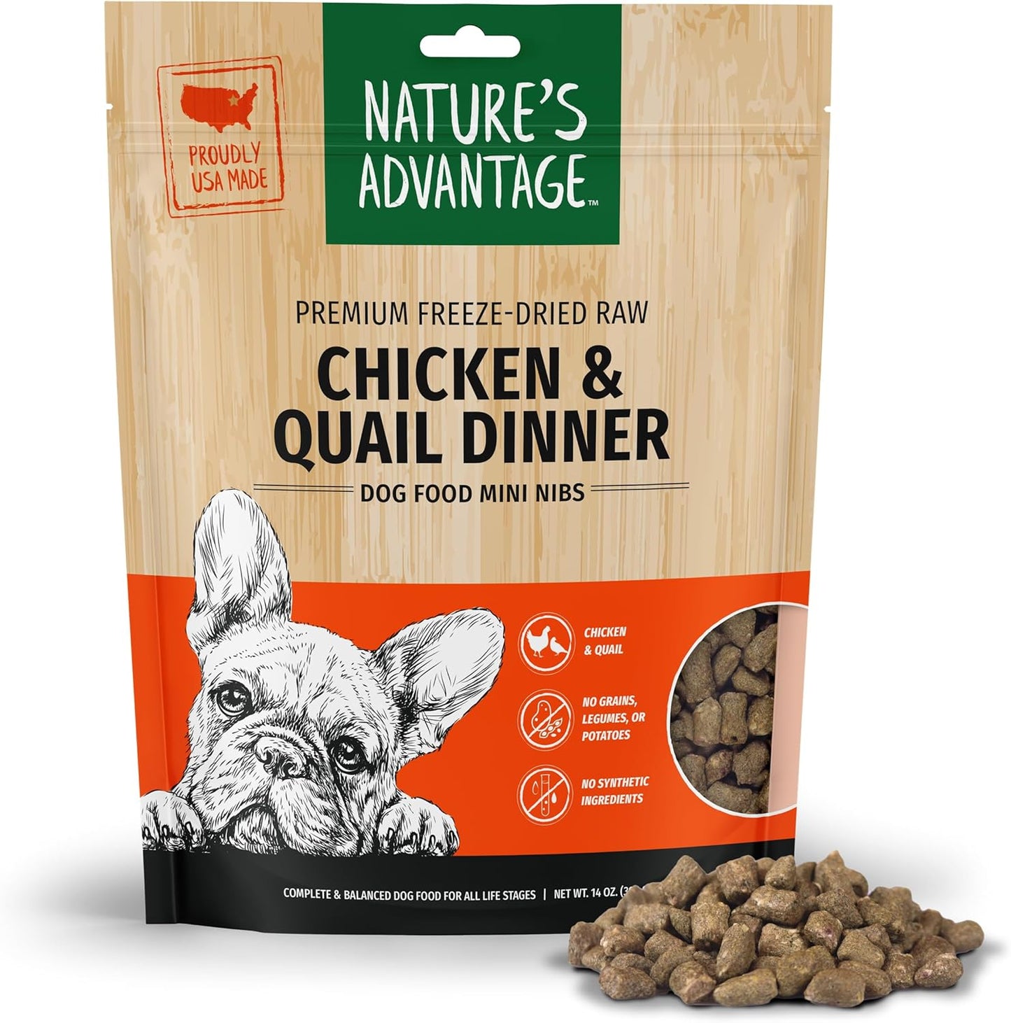 Nature's Advantage Freeze-Dried Raw Chicken & Quail Dinner Dog Food Mini Nibs, 14 oz | Grain Free, High Protein Nutrition