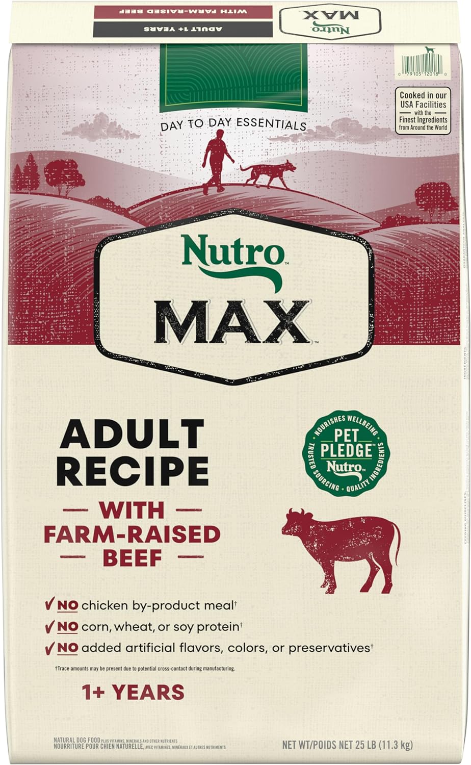 NUTRO MAX Adult Recipe Dry Dog Food With Farm Raised Beef, 25 LB Bag