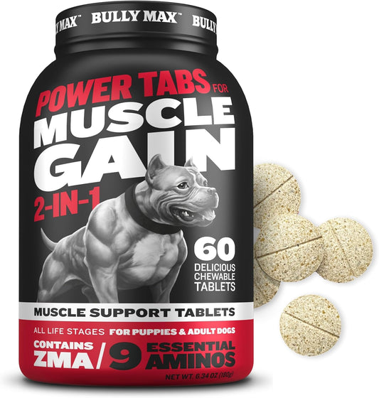 Bully Max 2-in-1 Muscle Builder Chewable Tablets for Puppies & Adult Dogs - Ultimate Canine Dog Supplement for Muscle Gain - 60 Tabs