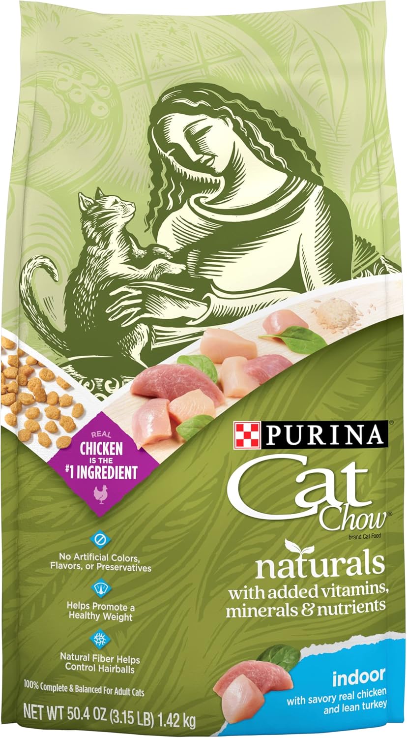 Purina Cat Chow Hairball, Healthy Weight, Indoor, Natural Dry Cat Food, Naturals Indoor - 3.15 lb. Bag