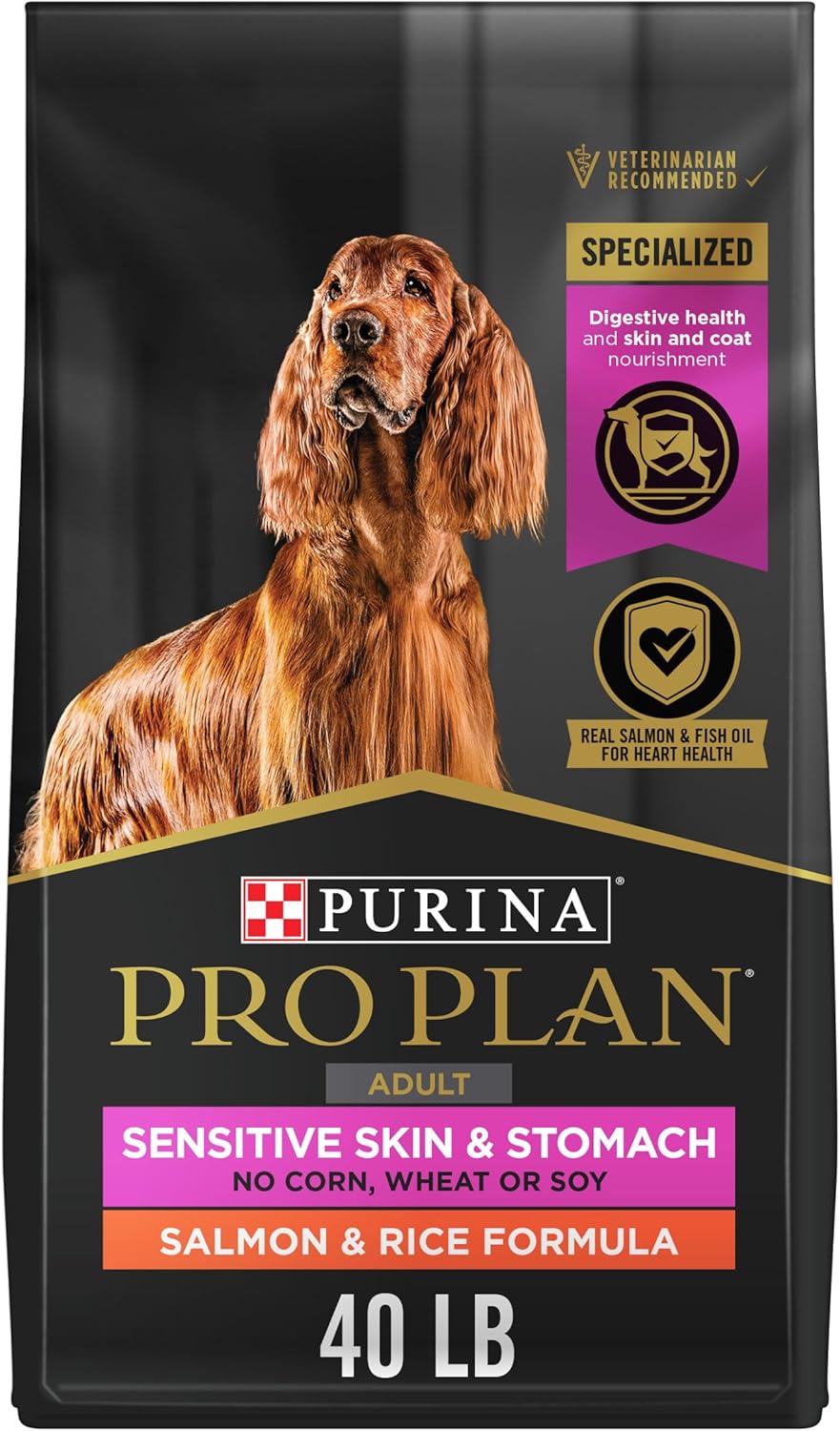 Purina Pro Plan Sensitive Skin and Stomach Dog Food Dry, Adult Salmon & Rice Formula, Digestive Health - 40 lb. Bag