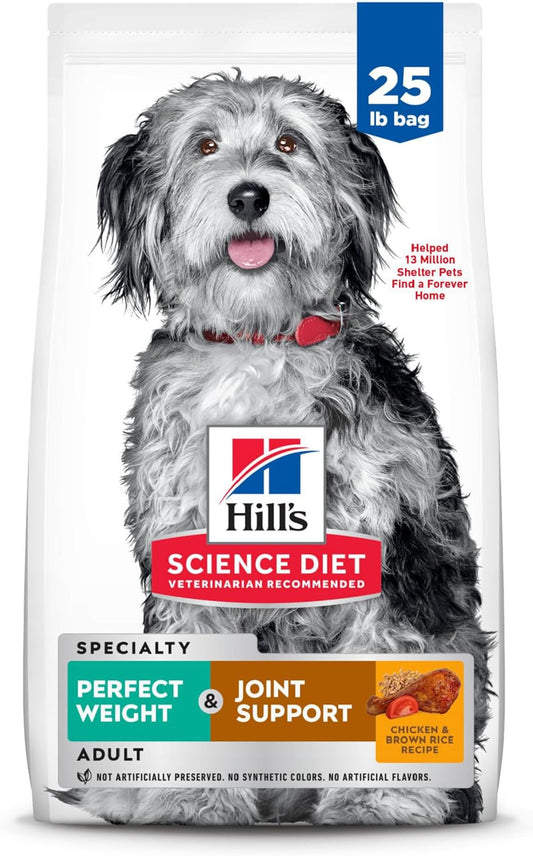 Hill's Science Diet Perfect Weight & Joint Support, Adult 1-6, Weight Management & Joint Support, Dry Dog Food, Chicken & Brown Rice, 25 lb Bag