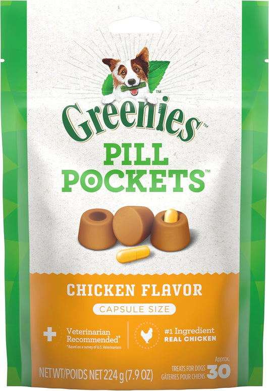 Greenies Pill Pockets for Dogs Capsule Size Natural Soft Dog Treats, Chicken Flavor, (6) 7.9 oz. Packs (180 Treats)