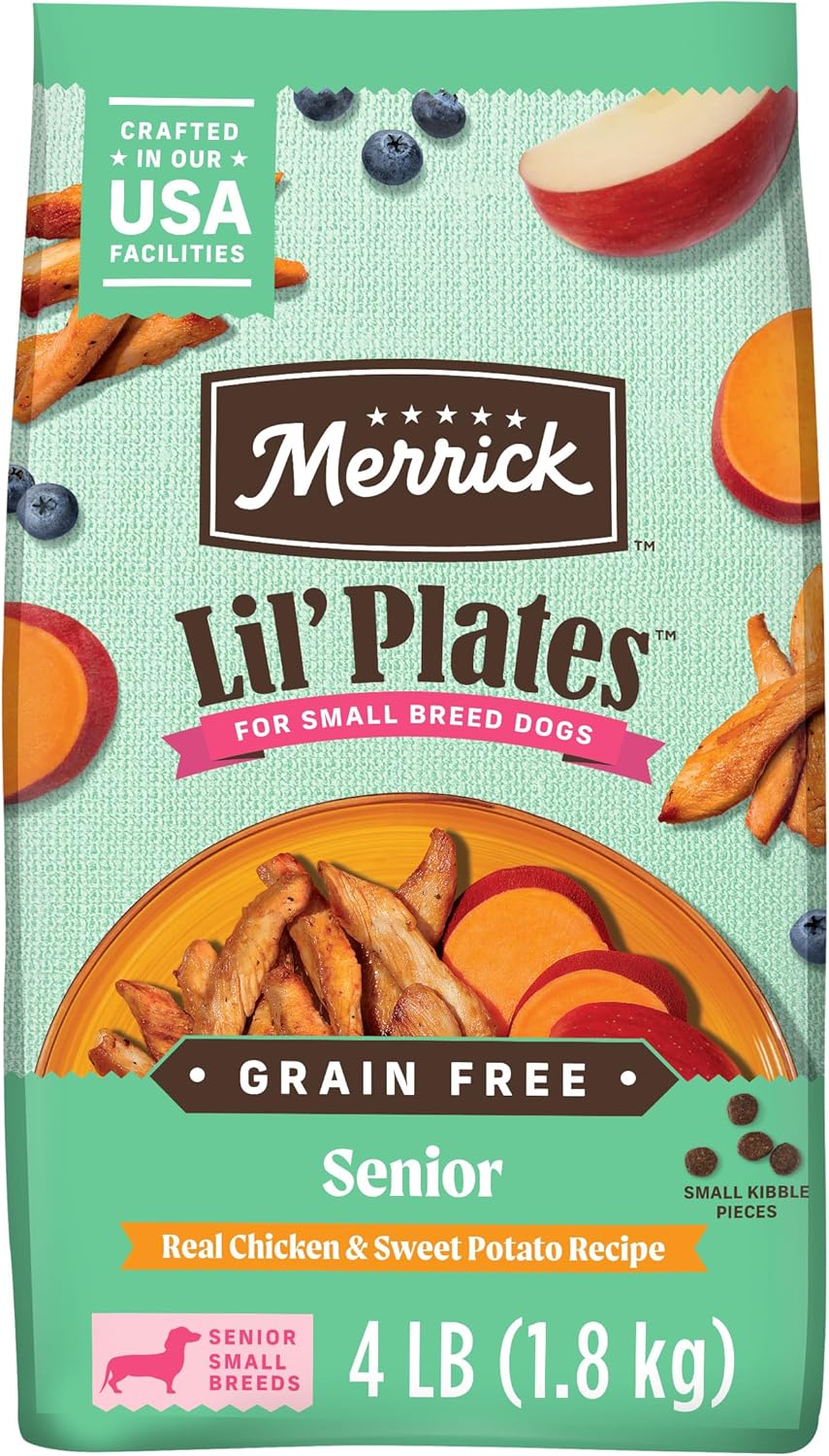 Merrick Lil’ Plates Premium Grain Free Senior Dry Dog Food For Small Dogs, Real Chicken, Sweet Potato Kibble - 4.0 lb. Bag