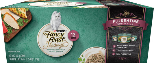 Purina Fancy Feast Wet Cat Food Medleys Florentine Wet Cat Food Variety Pack - (2 Packs of 12) 3 oz. Cans