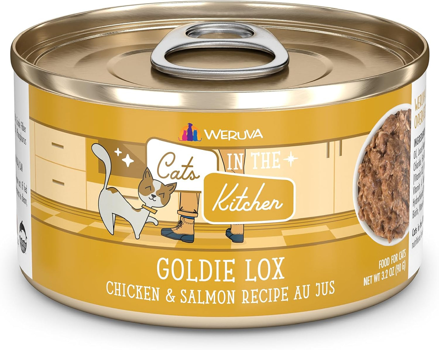 Weruva Cats in The Kitchen, Goldie Lox with Chicken & Salmon Au Jus Cat Food, 3.2oz Can (Pack of 24)