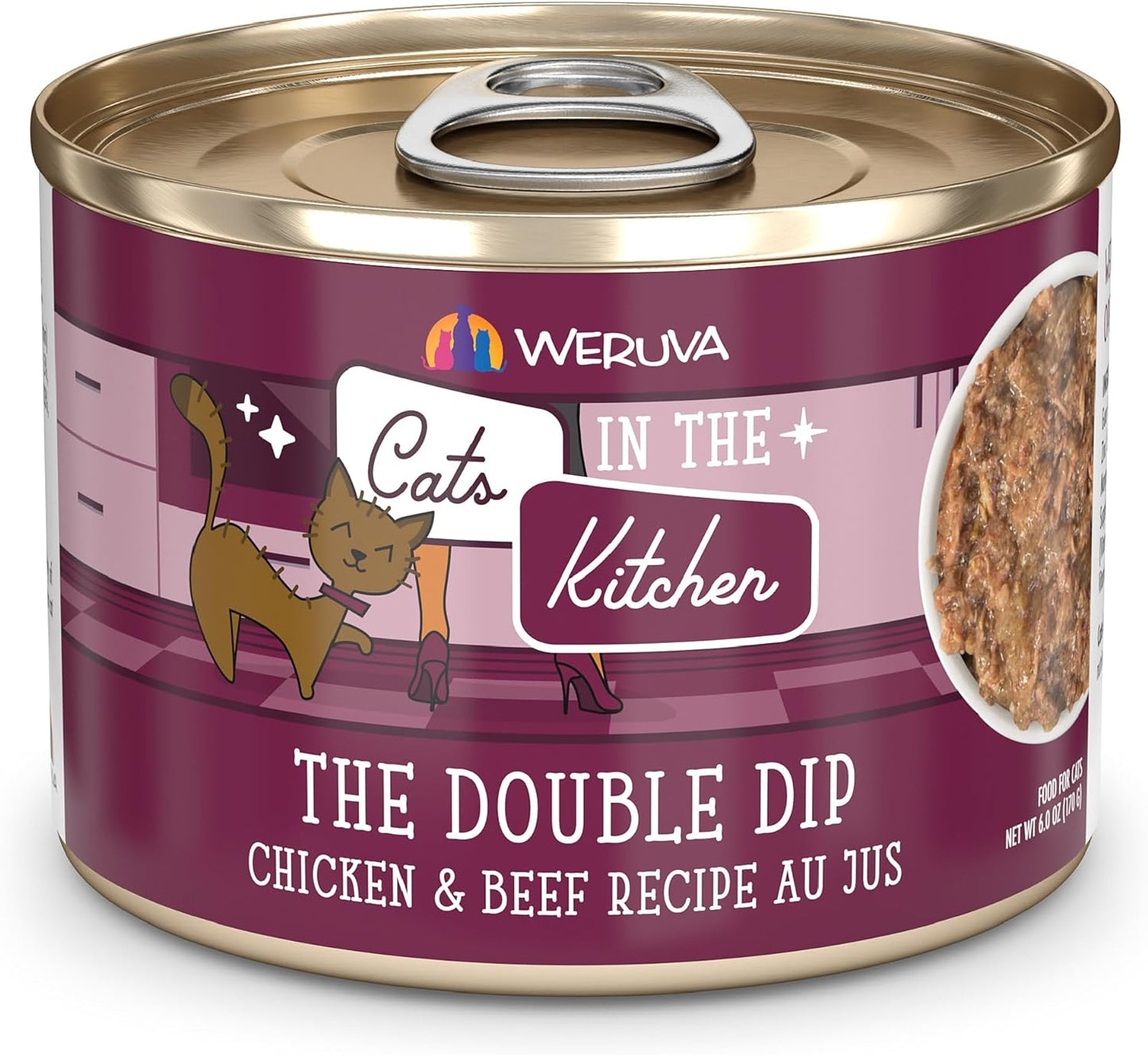 Weruva Cats in The Kitchen, The Double Dip with Chicken & Beef Au Jus Cat Food, 6oz Can (Pack of 24)