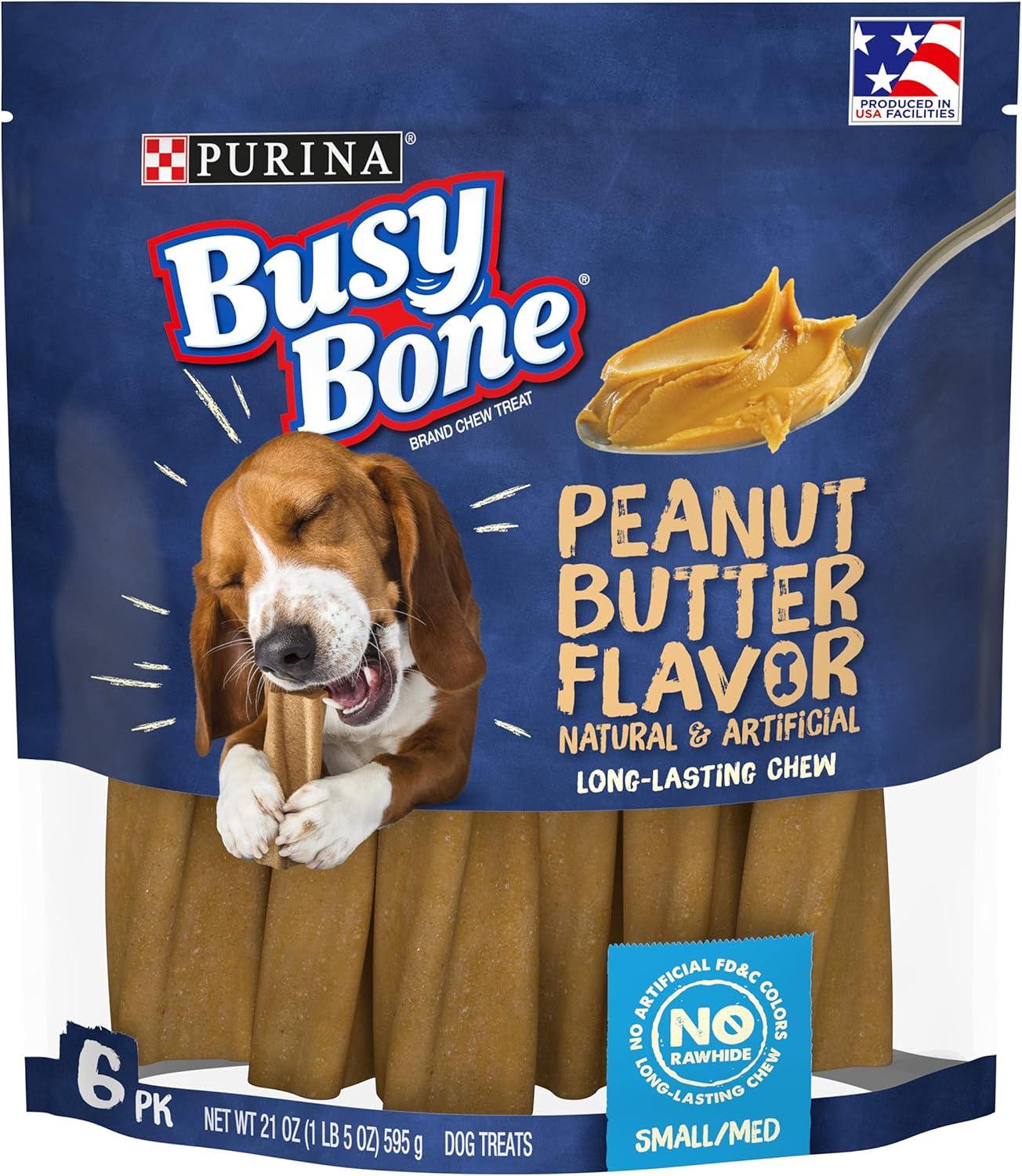 Purina Busy Bone Made in USA Facilities, Long Lasting Small\/Medium Breed Adult Dog Chews, Peanut Butter Flavor - 6 Count (Pack of 1)