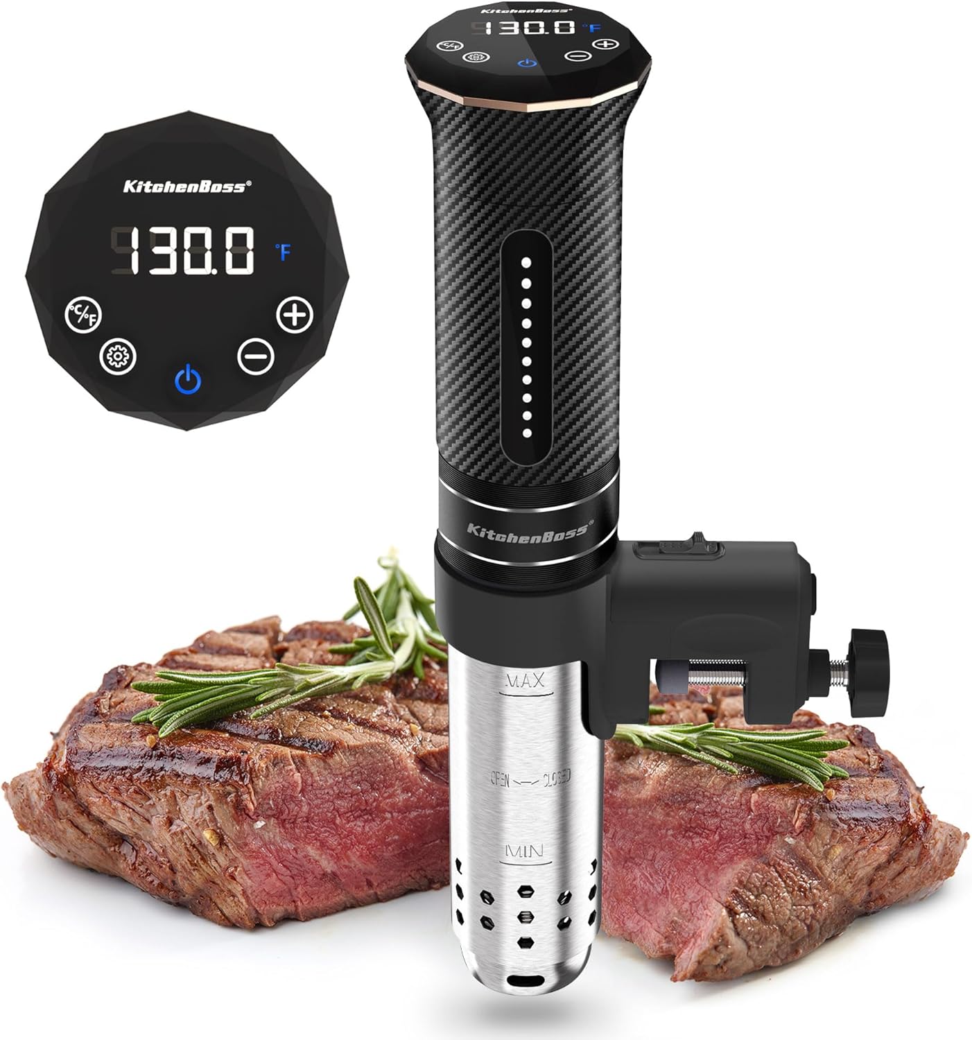 KitchenBoss Sous Vide Cooker Machine: Ultra-quiet Sous-vide Immersion Circulator Cooking Machine, Precision Suvie Cooking Machines Professional IPX7 Waterproof 1100W Stainless Steel 120V