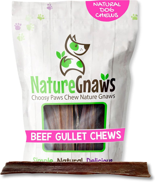 Nature Gnaws Beef Gullet Chews for Large Dogs 9-10" (20 Count) - Natural Beef Jerky Stick Dog Chew Treats - Rawhide Free