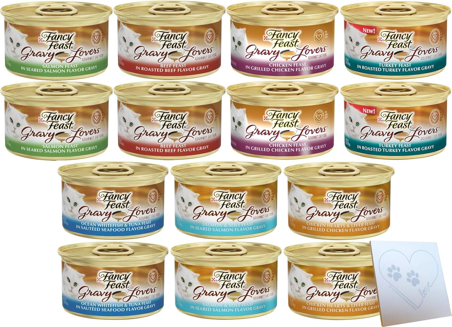 Huge Fancy Feast Gravy Lovers Variety Pack – 7 Total Flavors: Chicken, Turkey, Salmon and More (3oz Each, 14 Total cans)