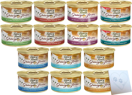 Huge Fancy Feast Gravy Lovers Variety Pack – 7 Total Flavors: Chicken, Turkey, Salmon and More (3oz Each, 14 Total cans)