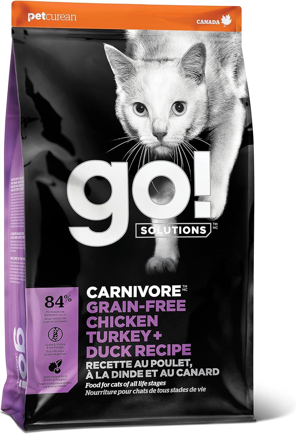 Go! Solutions Carnivore, Grain-Free, Protein Rich Dry Cat Food, Chicken, Turkey and Duck Recipe, 8 lb Bag