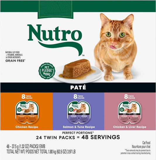 Nutro Wet Cat Food Paté MultiPack: Salmon & Tuna; Chicken & Liver and Chicken; (24) 2.64 oz. Trays