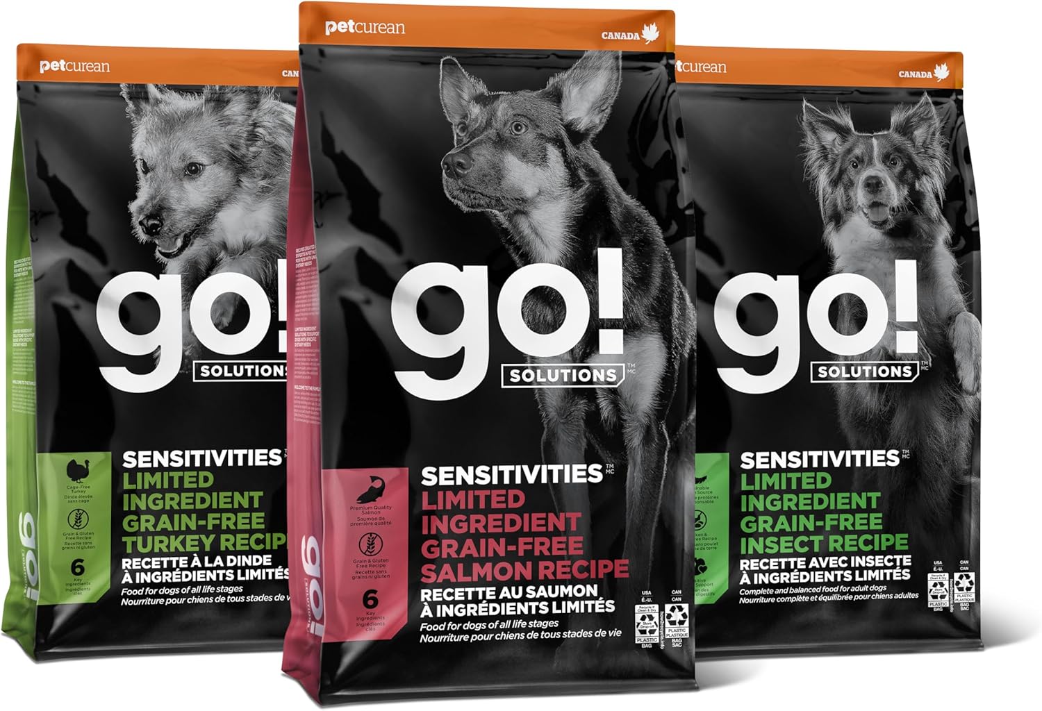 GO! SOLUTIONS Sensitivities - Limited Ingredient Dog Food - Grain Free Dog Food for All Life Stages - Dog Food to Support Sensitive Stomach - Variety Pack - Pack of 3