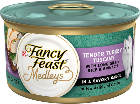 Purina Fancy Feast Medleys Tender Turkey Tuscany with Long Grain Rice and Spinach in a Savory Sauce - 3 oz. Can - (Pack of 24) 3 oz. Cans