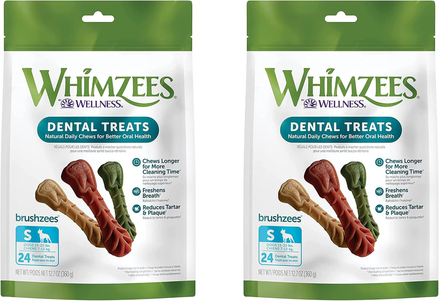 Whimzees Natural Grain Free Dental Dog Treats, Brushzees & Alligator, Small (Two 24-Count Bags), Variety Bundle