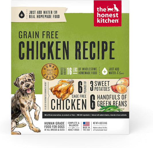 The Honest Kitchen Human Grade Dehydrated Grain Free Dog Food \u2013 Complete Meal or Dog Food Topper \u2013 Chicken 4 lb (makes 16 lbs)