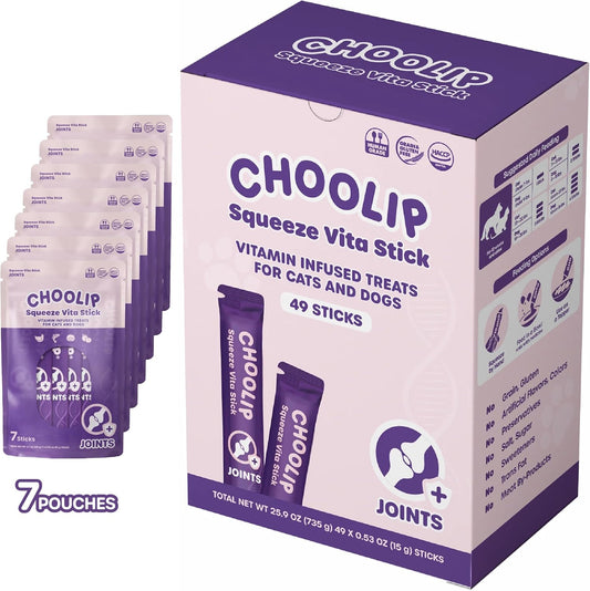 Choolip Squeeze Vita Stick Lickable Treats for Dogs & Cats. 49 Joint Support Sticks with Essential multivitamins. Soft and Tasty Paste for All Life Stages, Supporting Joints Health