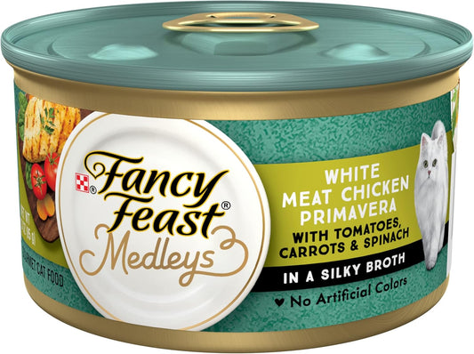 Purina Fancy Feast Medleys White Meat Chicken Primavera With Tomatoes, Carrots and Spinach in a Silky Broth - (Pack of 24) 3 oz. Cans