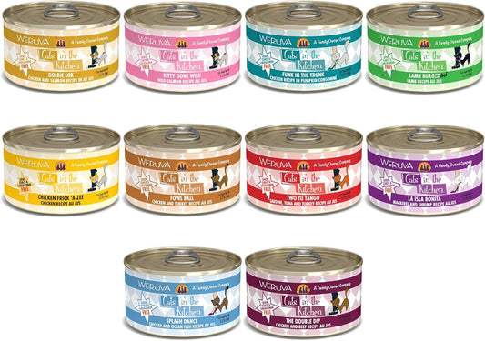 Weruva Grain Free Cats in The Kitchen Canned Cat Food 10 Flavor Variety Bundle, 3.2 Ounces Each (10 CANS Total)