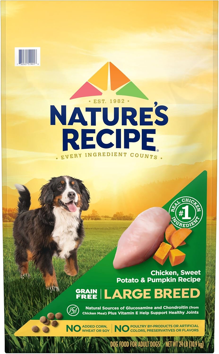 Nature\u2019s Recipe Grain Free Large Breed Chicken, Sweet Potato & Pumpkin Recipe Dry Dog Food, 24 lb. Bag