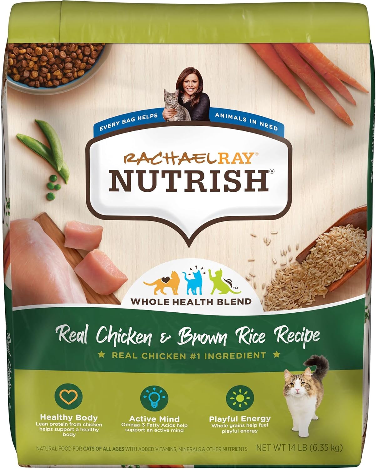 Rachael Ray Nutrish Premium Natural Dry Cat Food with Added Vitamins, Minerals & Other Nutrients, Real Chicken & Brown Rice Recipe, 14 Pound Bag