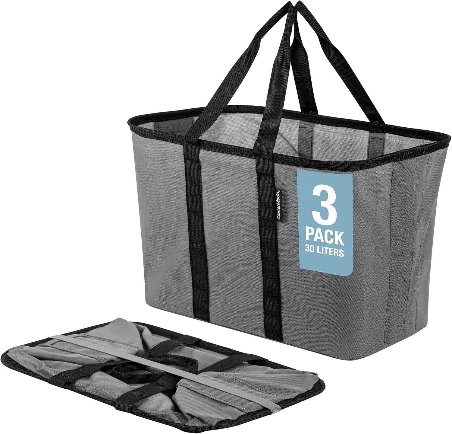 CleverMade EcoBasket 30 Liter Reusable Tote Bag with Reinforced Bottom: Collapsible Grocery Shopping Basket