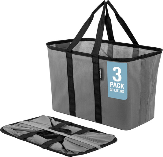 CleverMade EcoBasket 30 Liter Reusable Tote Bag with Reinforced Bottom: Collapsible Grocery Shopping Basket