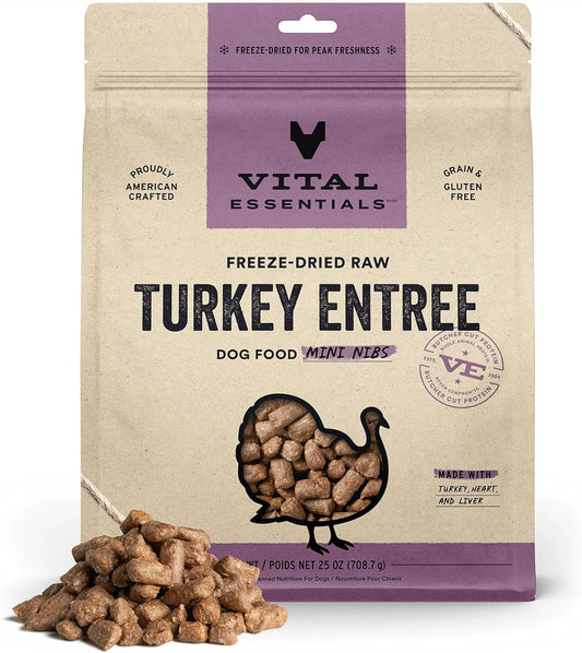 Vital Essentials Freeze Dried Raw Dog Food, Turkey Mini Nibs Entree, 25 oz