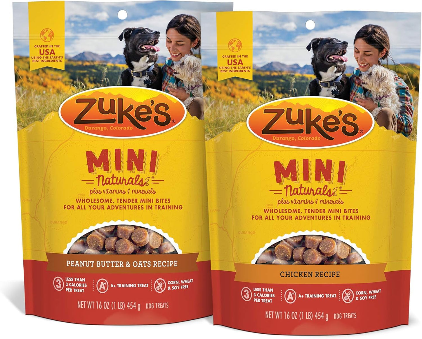 Zuke’s Mini Naturals Dog Training Treats Bundle Pack, 2 Flavors (Chicken, Peanut Butter) Soft Dog Treats