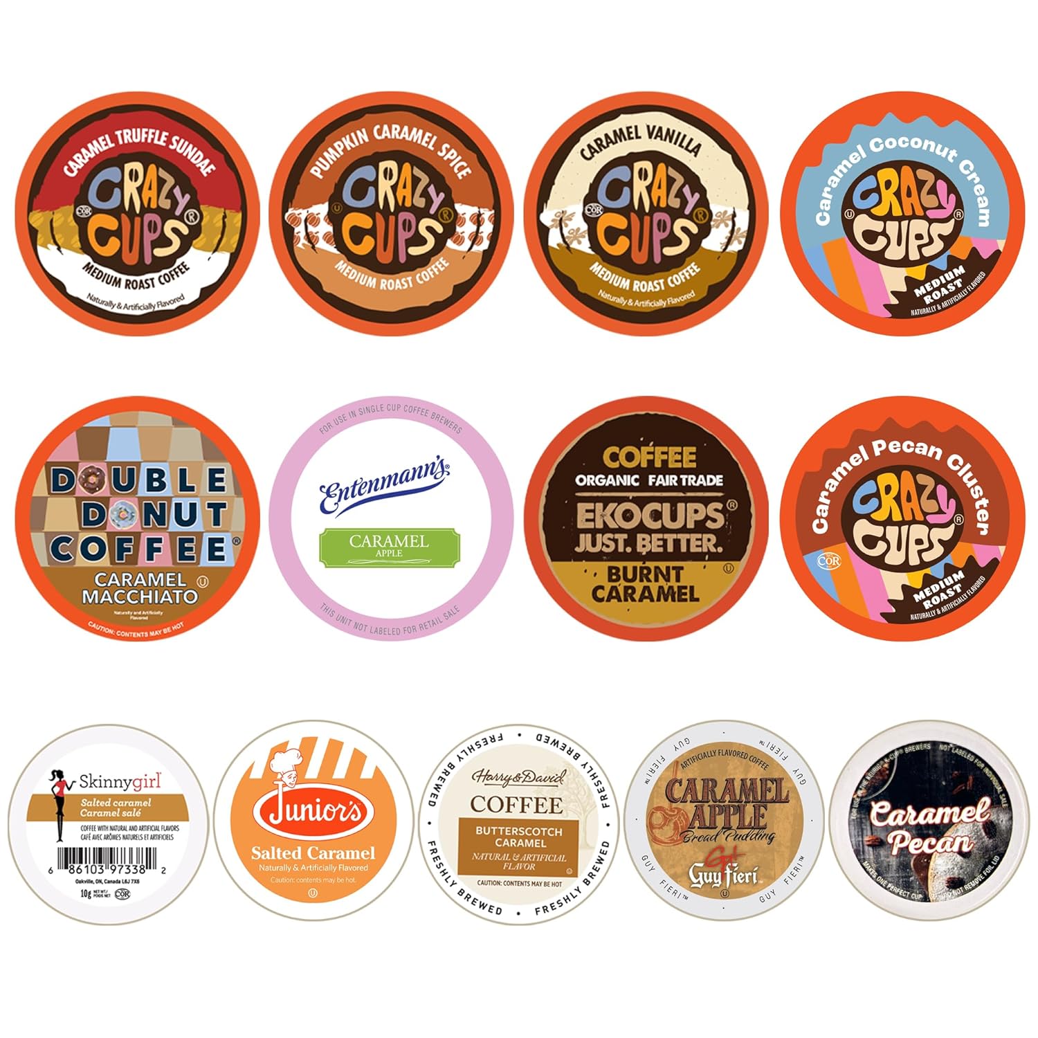 Perfect Samplers Caramel Coffee Pods Variety Pack, Medium Roast Coffee For Keurig K Cups Machines, Assorted Caramel Flavored Coffee Pods Sampler, 30 Count