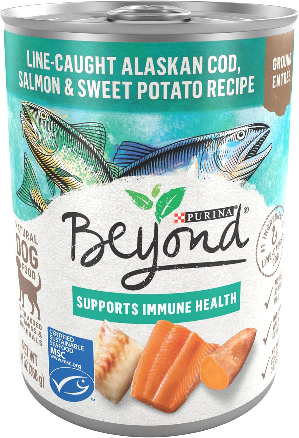 Purina Beyond Cod, Salmon and Sweet Potato Natural Ground Grain Free Wet Dog Food Pate - (Pack of 12) 13 oz. Cans.