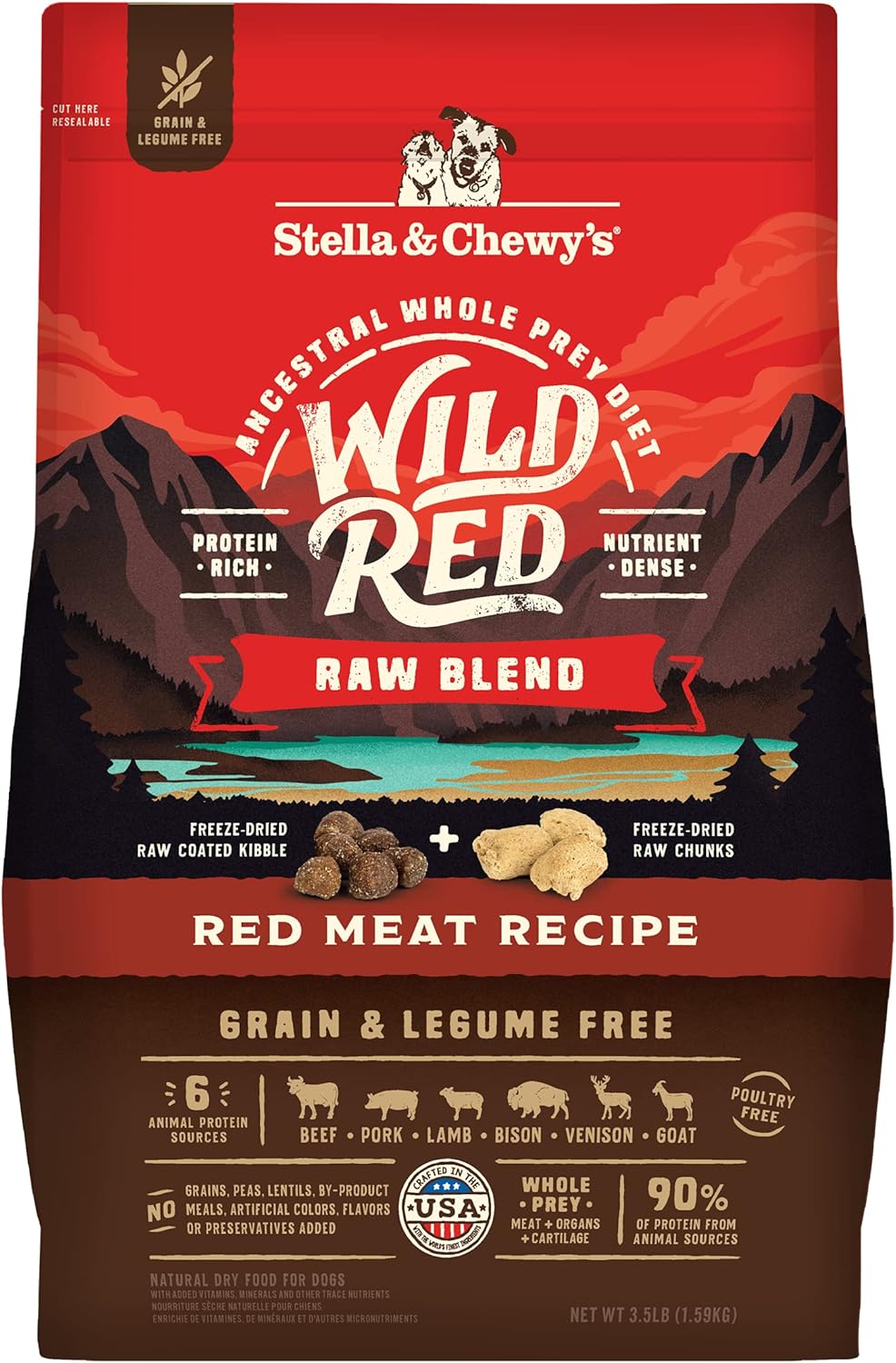 Stella & Chewy's Wild Red Dry Dog Food Raw Blend High Protein Grain & Legume Free Red Meat Recipe, 3.5 lb. Bag